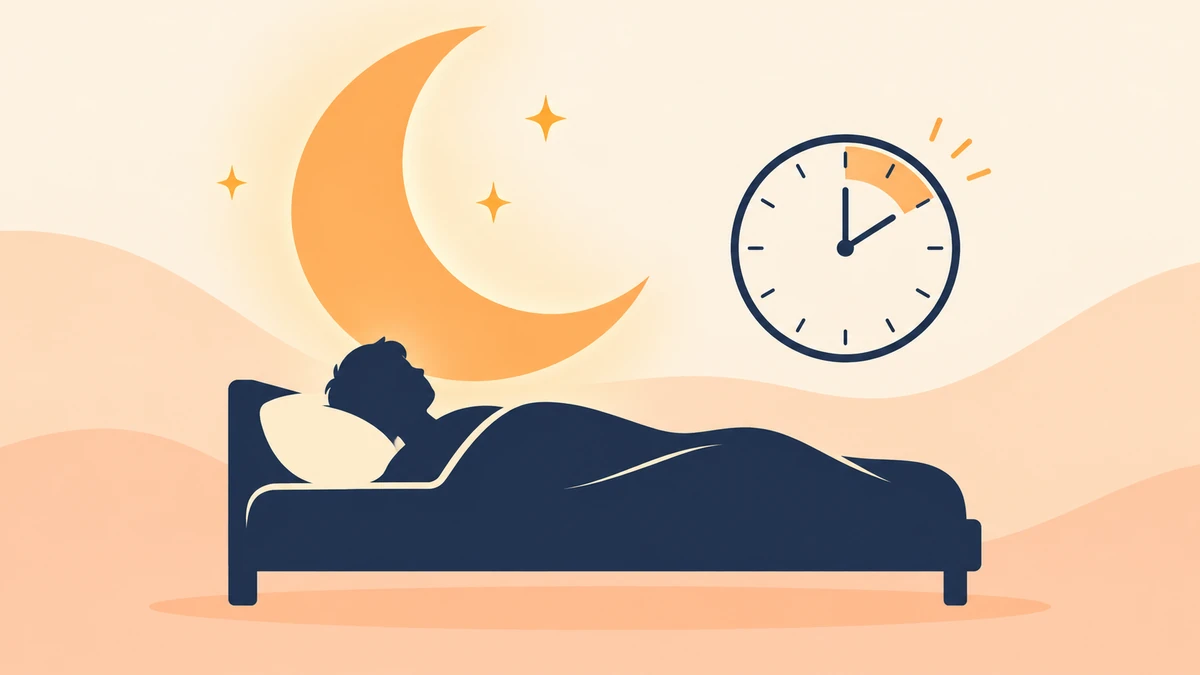 眠る人のシルエットと月、時計でショートスリーパーを表したイラスト